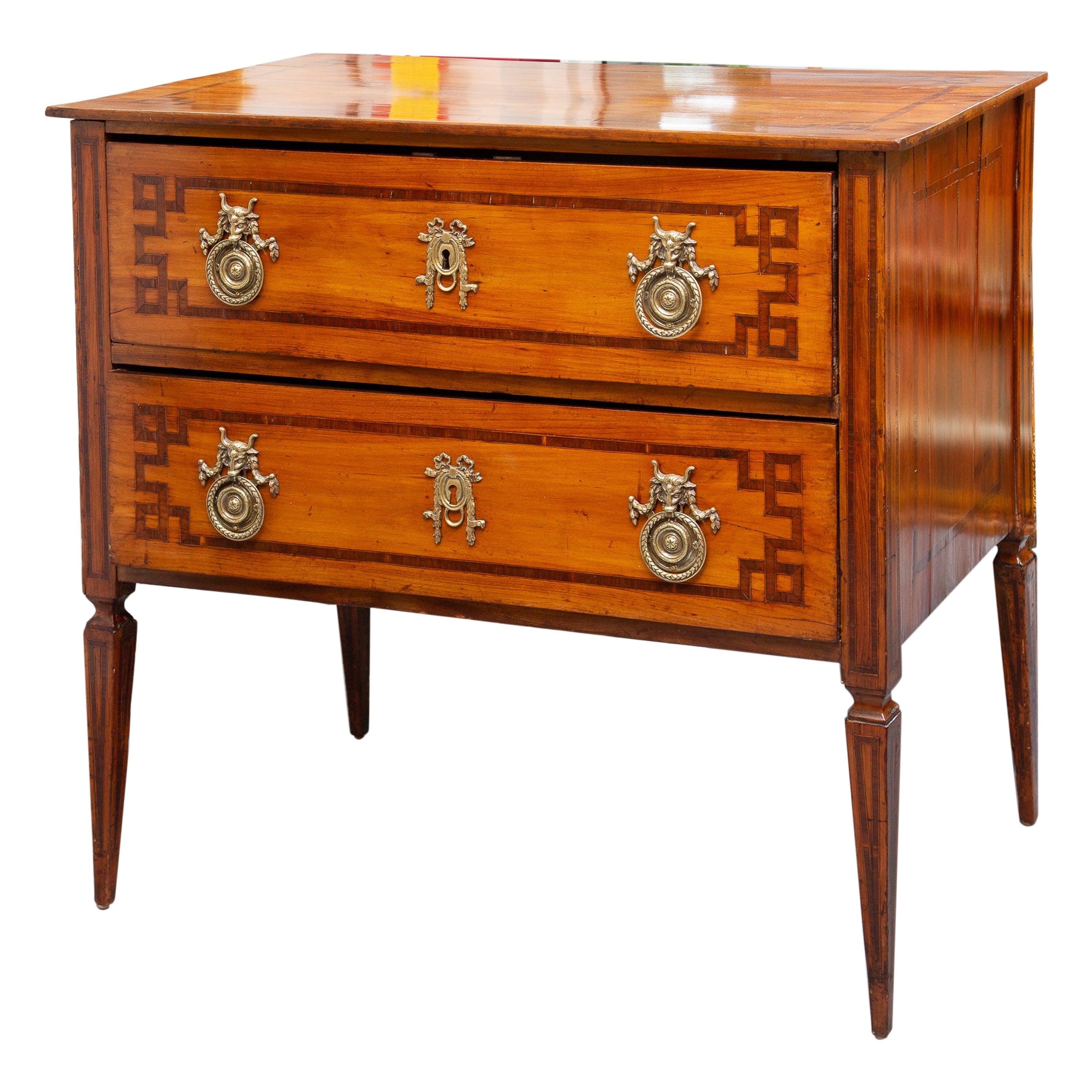 Italian Inlaid Straight Front Chest of Drawers For Sale