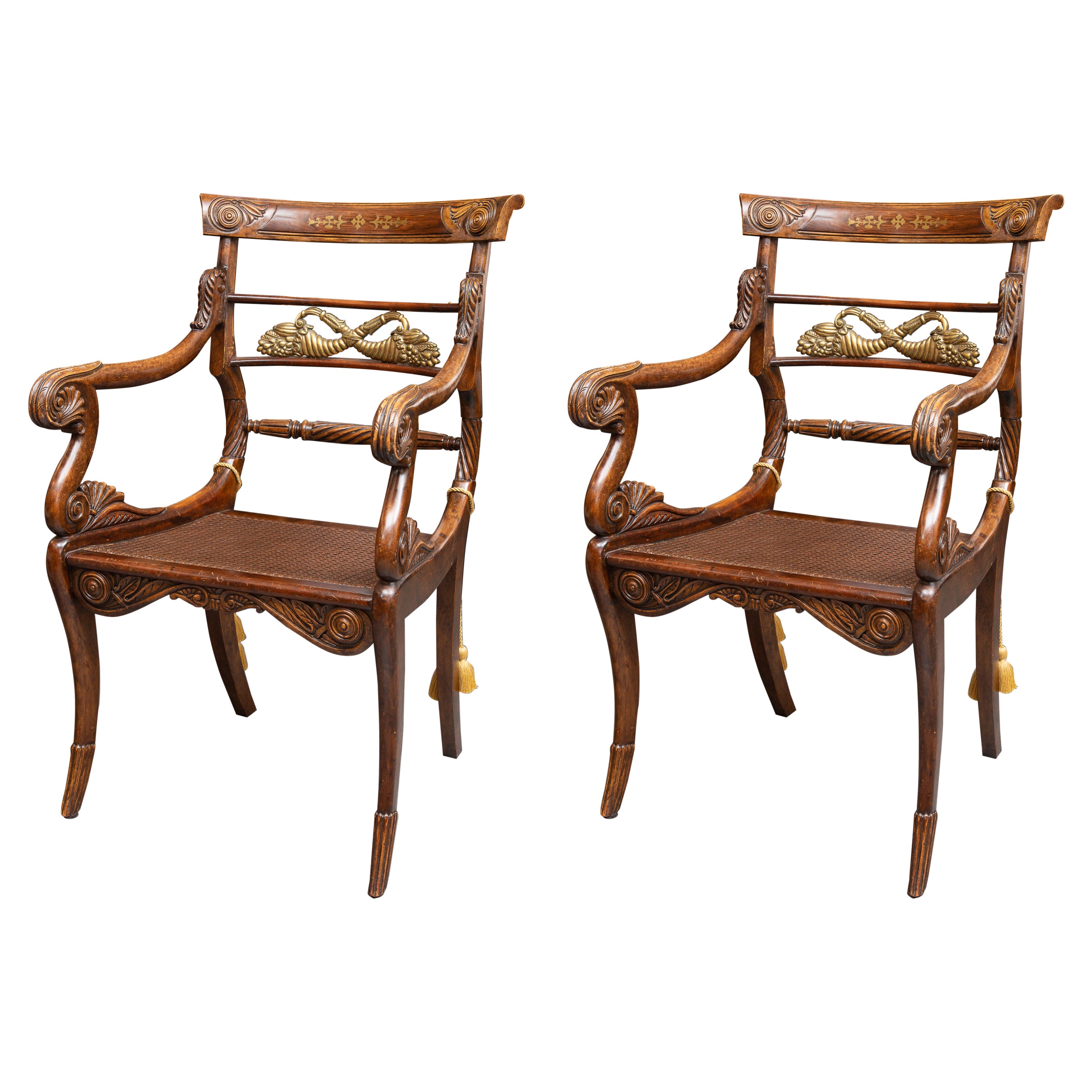 Pair of 19th Century English Regency Mahogany Arm Chairs For Sale