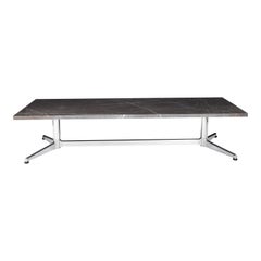 Table basse à cadre chromé avec plateau en cuir gris Pietra