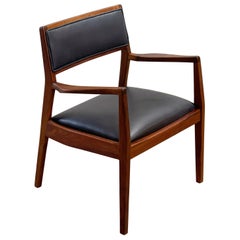 Jens Risom Playboy Chair in Leather + Walnut, Model C140 Occasional Armchair