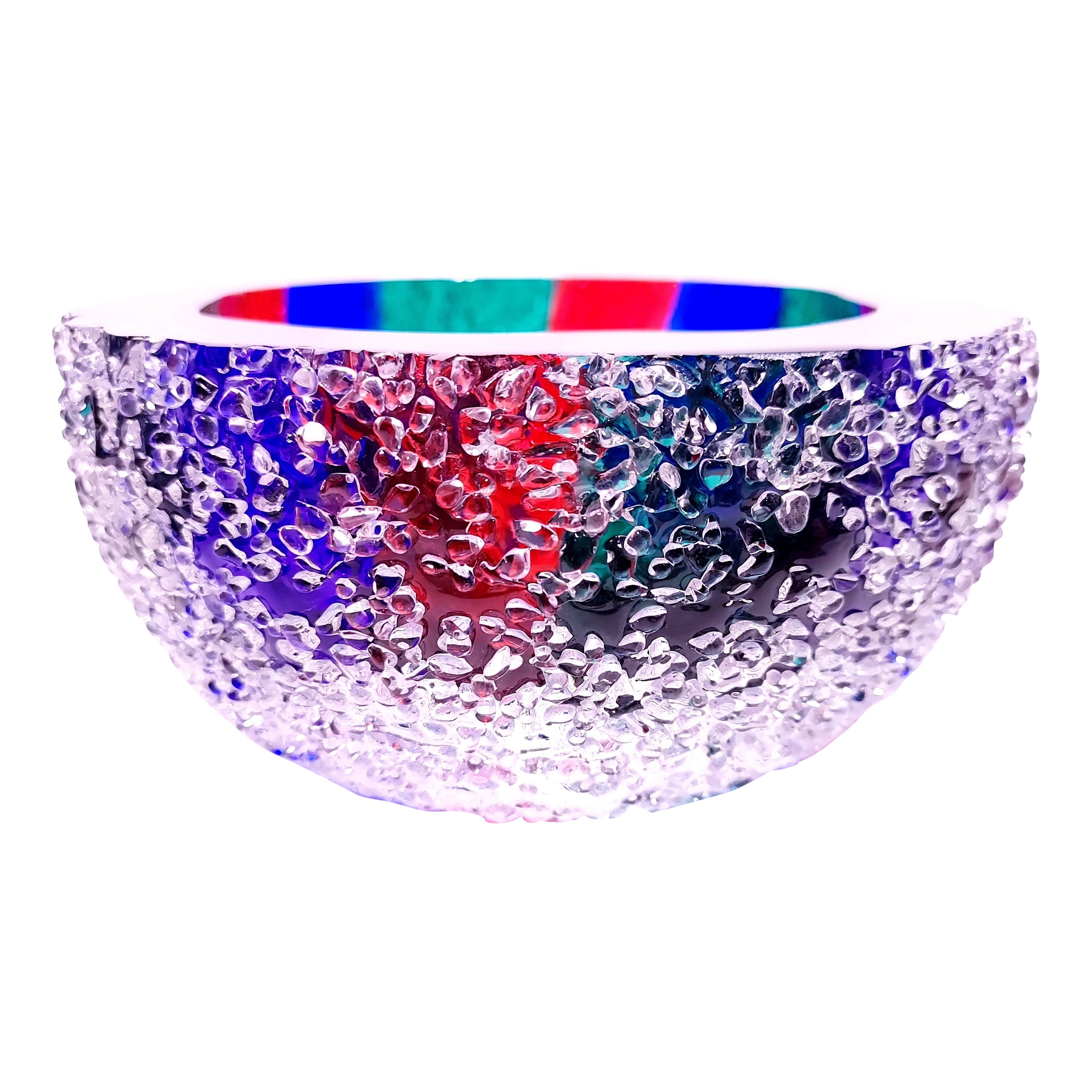 Bol en cristal couleur RGB, récipient en verre de luxe contemporain fait à la main en vente