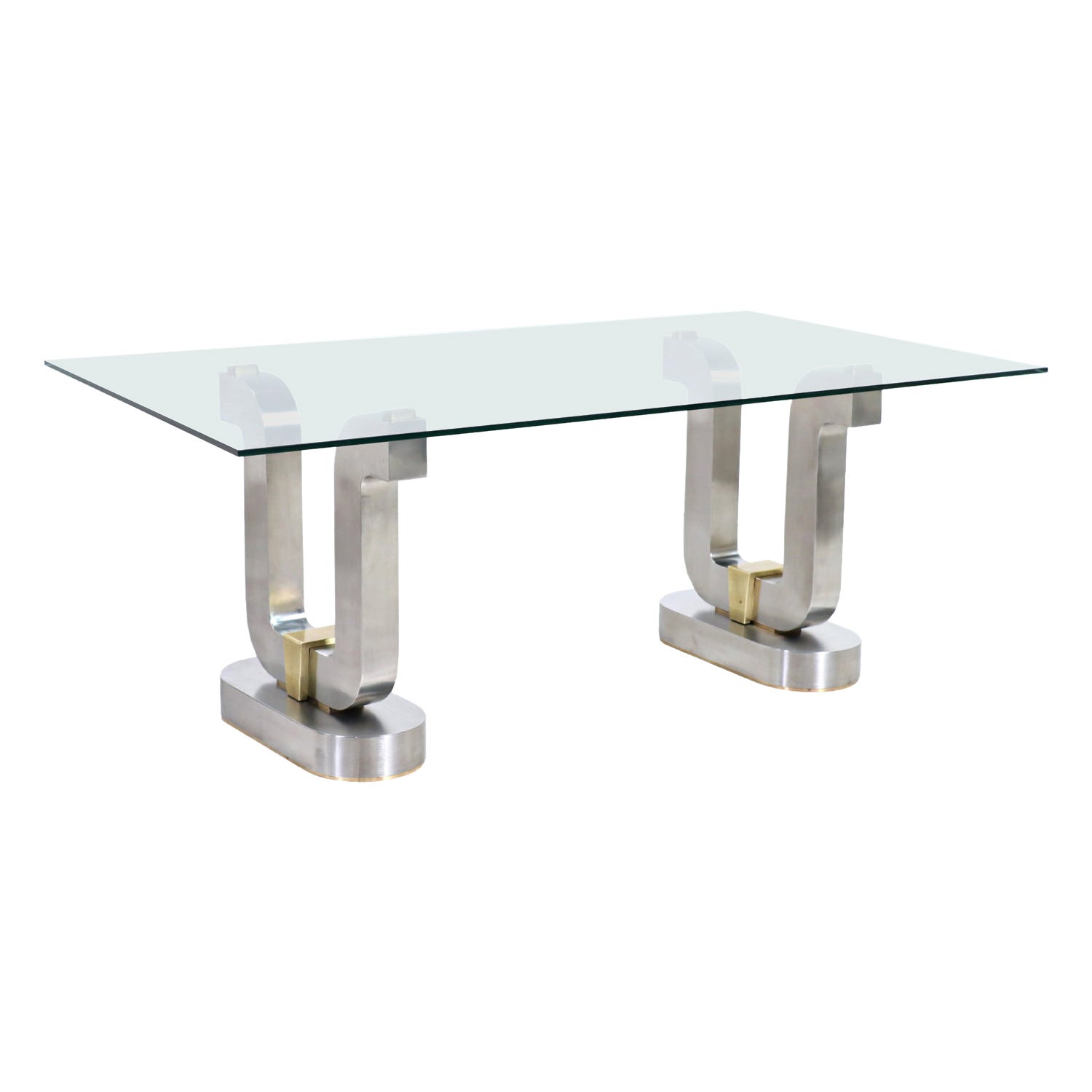 Expertly Restored -Mid-Century Modern Sculpted Metal Dining Table with Glass Top