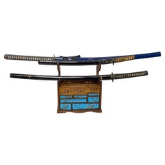 19th Century Japanese Elm Wood and Cloisonné Samurai Sword Stand Display