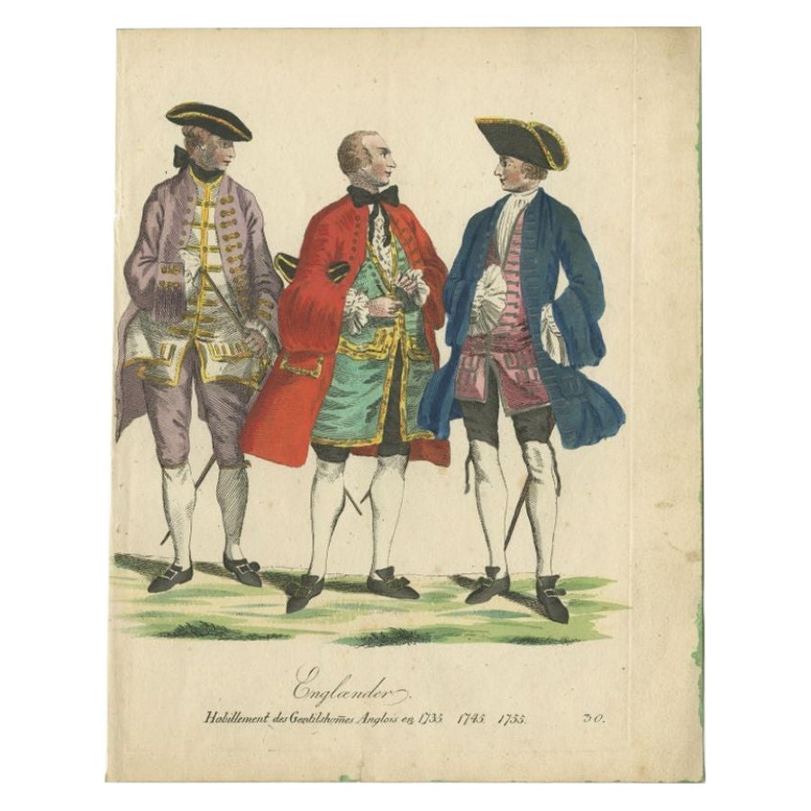 Antique Print of three Gentlemen from England, 1805 For Sale