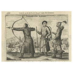 Antique Print of three Men from Tartary by Nieuhof, 1665