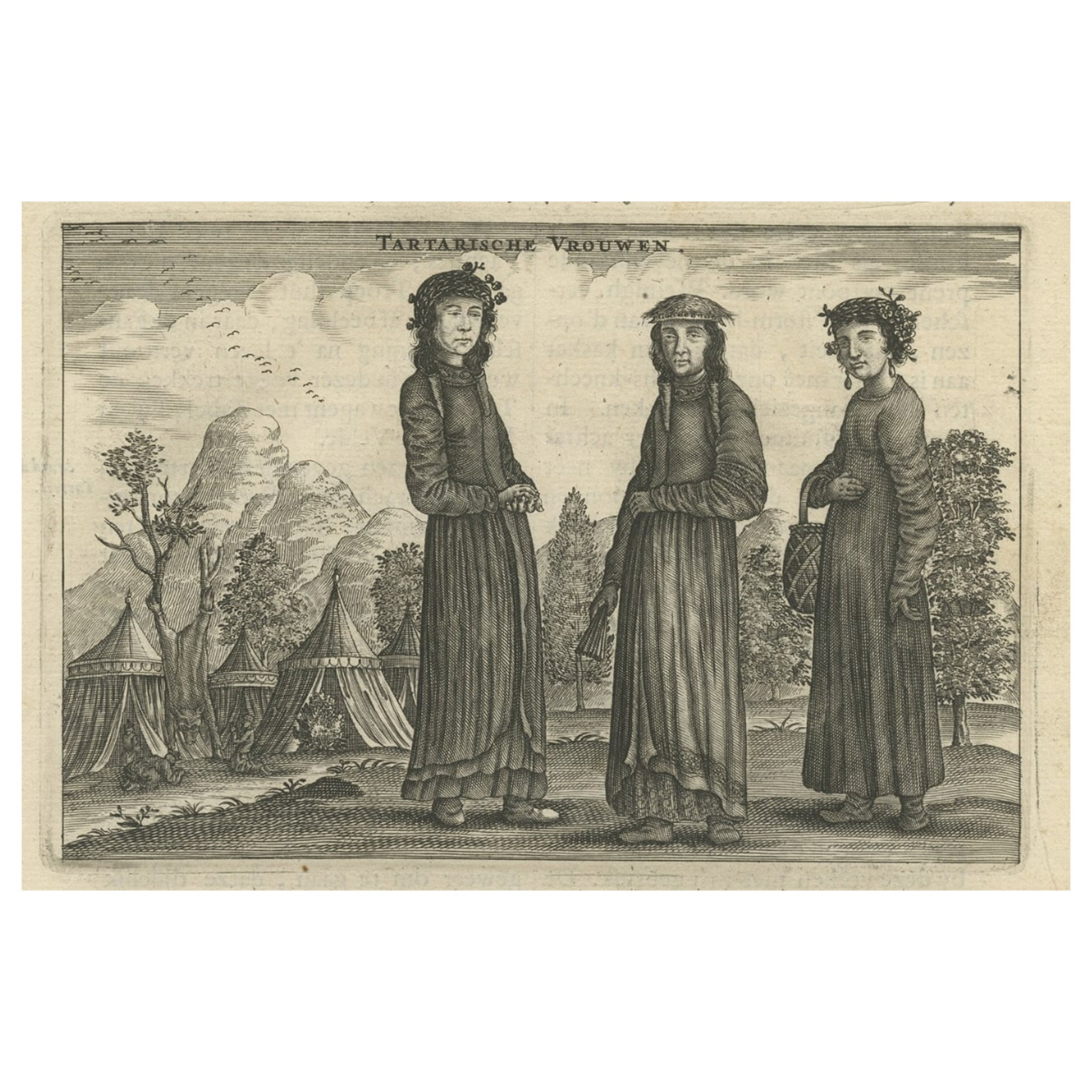 Antique Print of three Persian Women from Tartary, 1665 For Sale