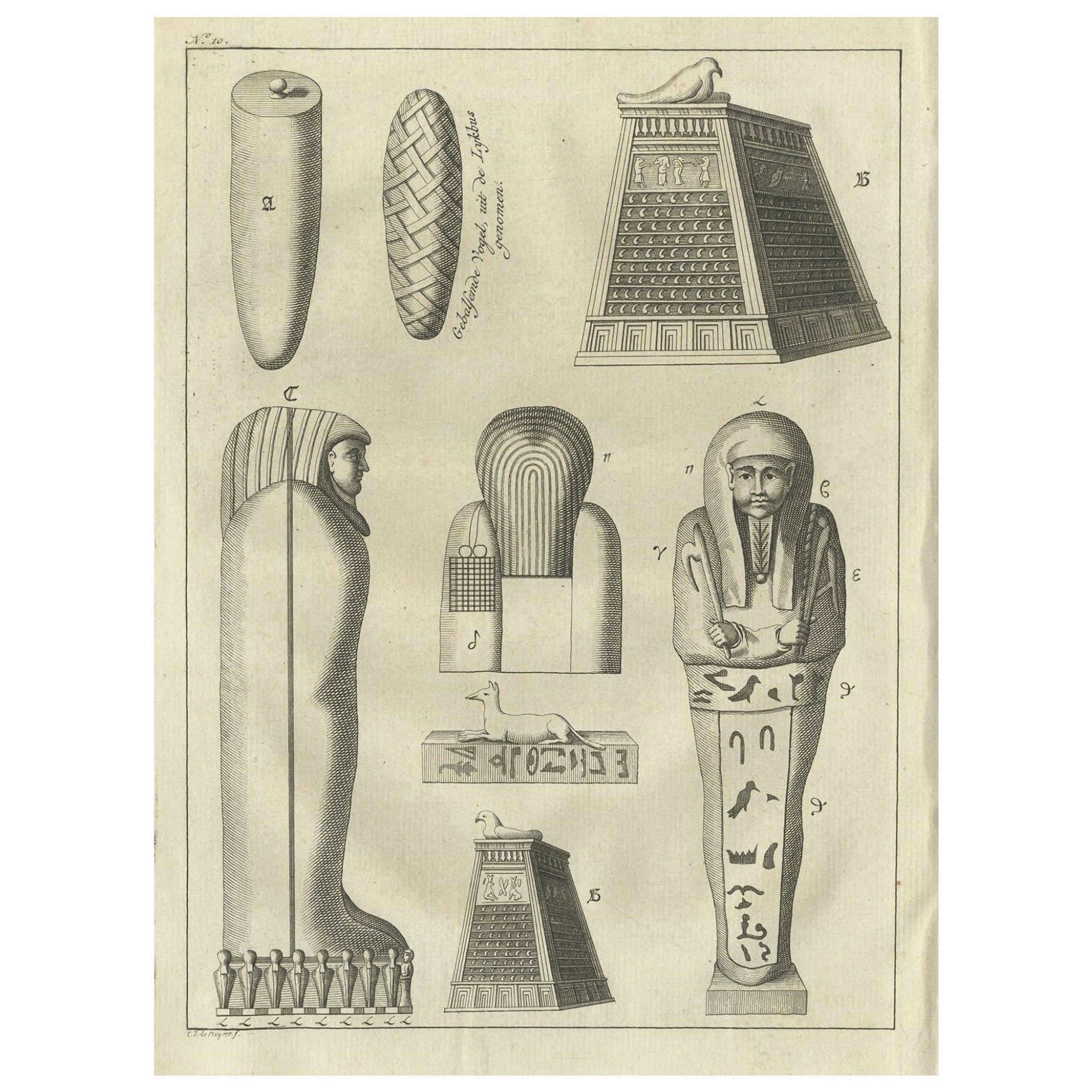 Dekorativer antiker Druck von Tomb-Objekten aus Ägypten, 1773