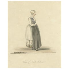 Antique Old Print of Woman in Traditional Clothes of Noord-Holland the Netherlands, 1817