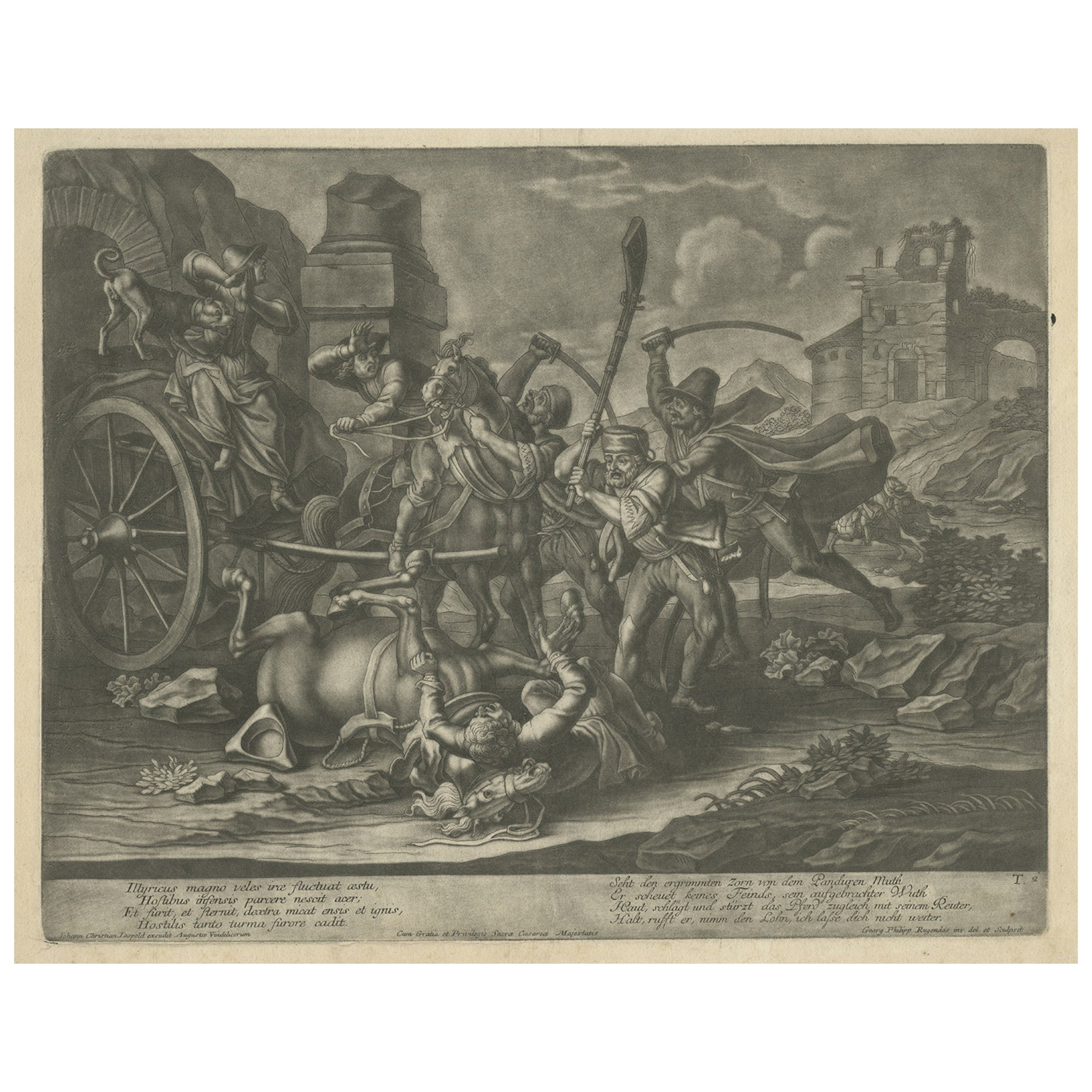 Antique Print of Travellers being robbed by Bandits, c.1745