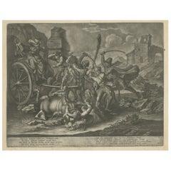 Antique Print of Travellers being robbed by Bandits, c.1745