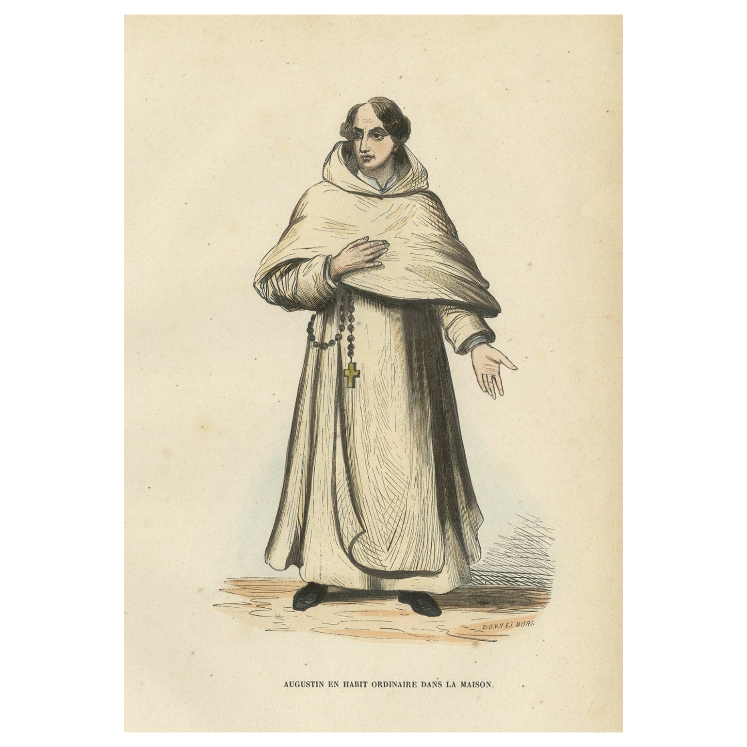 Antique Print of an Augustinian in White Habit of a Christian Religious Order For Sale