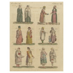 Antique Hand-Colored Print of Turkish Costumes 'Turkey', 1810