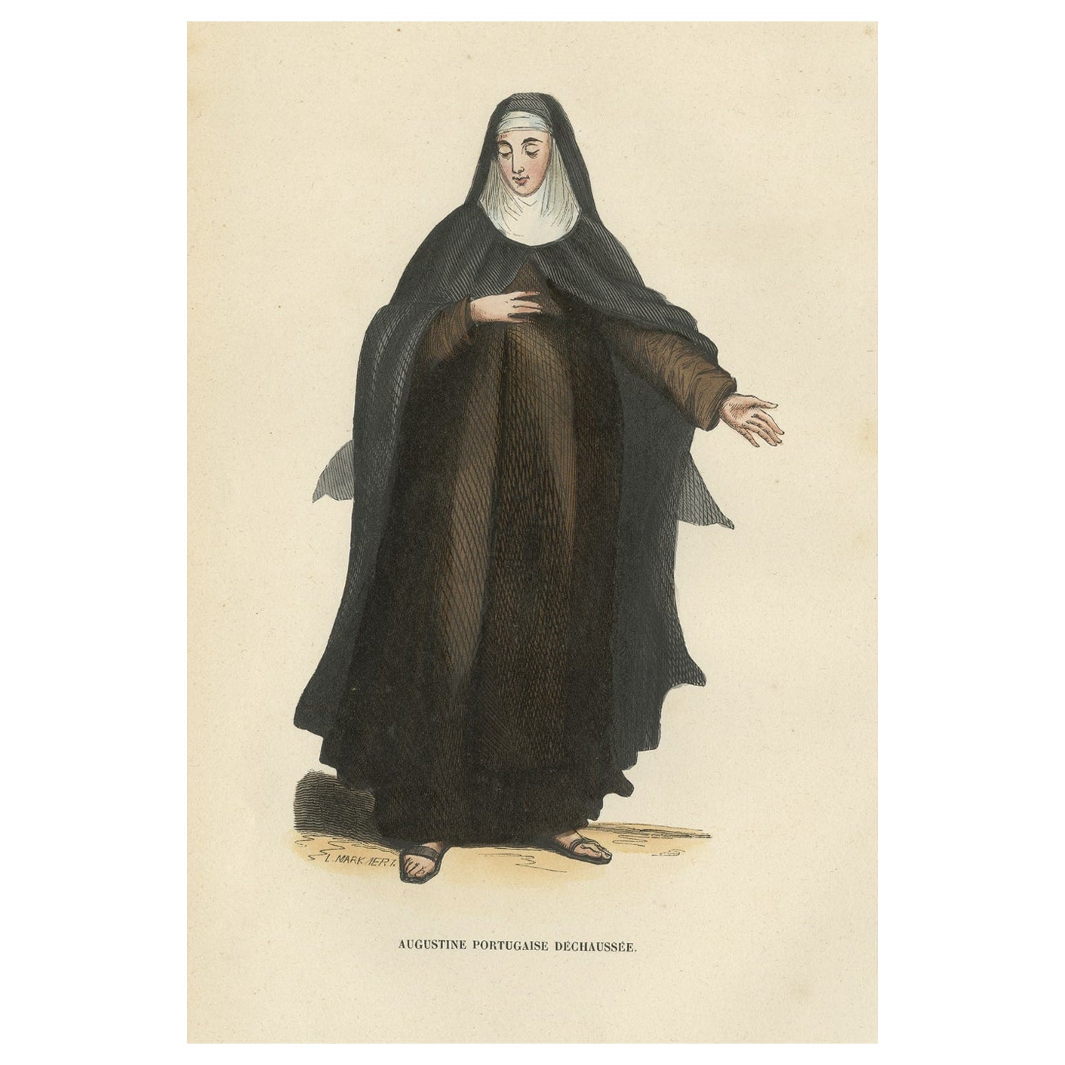 Antique Print of Augustinian of Portugal, 1845 For Sale