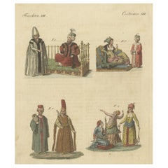 Decoartive Antique Handcolored Print of Turkish National Costumes 'Turkey', 1810