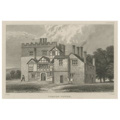 Antique Print of Turton Tower in Lancashire, England, 1831