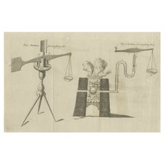 Antiker Druck von zwei Gleichgewichten für Feuer und Luft, um 1780