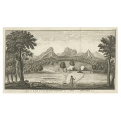 Impression ancienne d'un campement sur l'île Juan Fernández, Chili, 1748