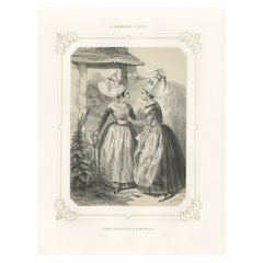 Grabado Antiguo de Mujeres de la Región de Argentan en Francia, 1852