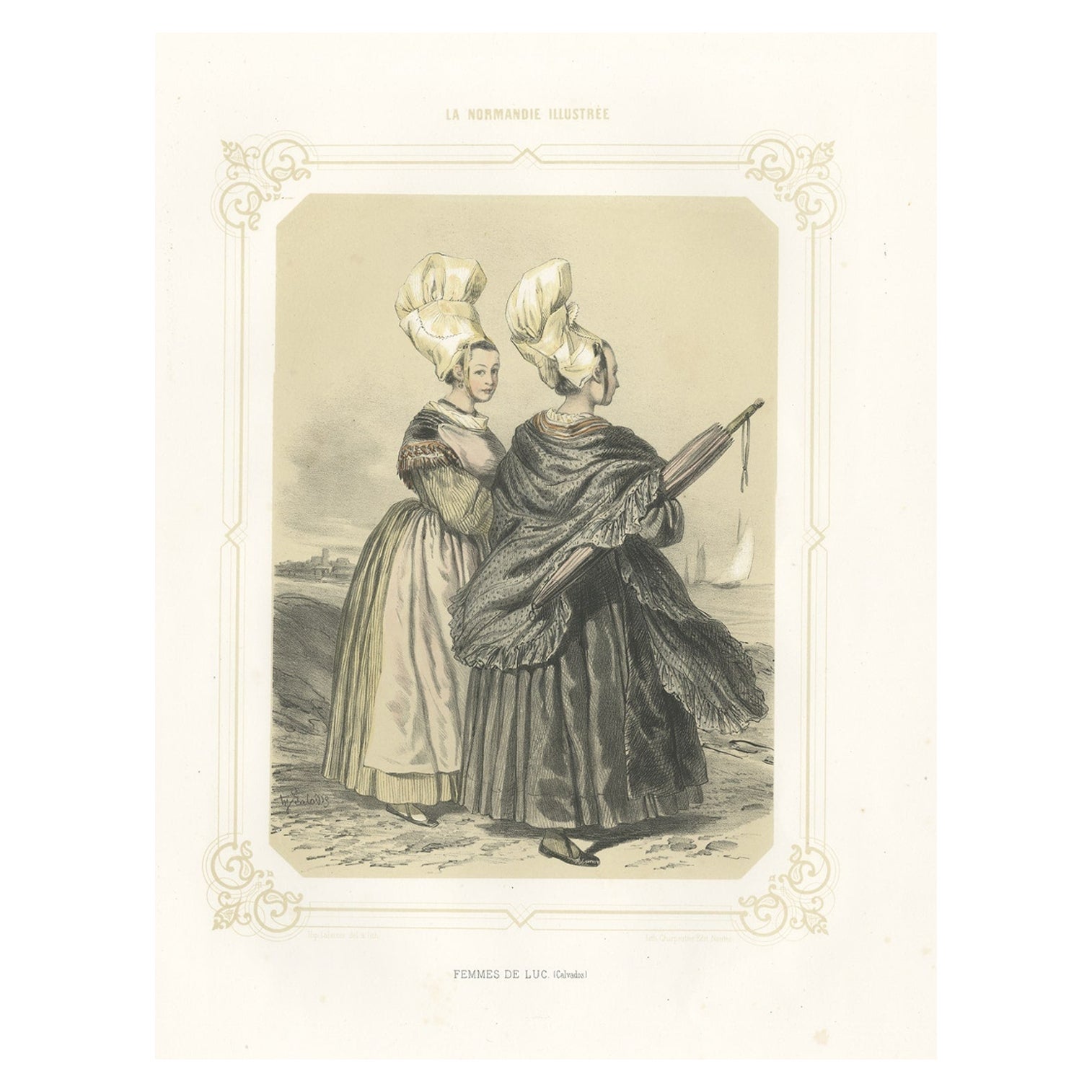 Antique Print of Women from the Region of Luc-sur-mer in France, 1852 For Sale