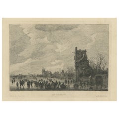 Antique Print of an Ice Skating Scene, c.1880