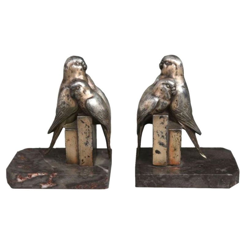 Pair of 1930 Bookend with Parakeets For Sale
