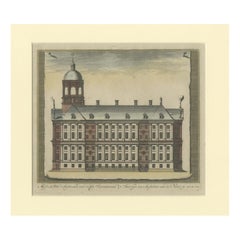 Antique Handcolored Print of the City Hall of Amsterdam, The Netherlands, c.1780