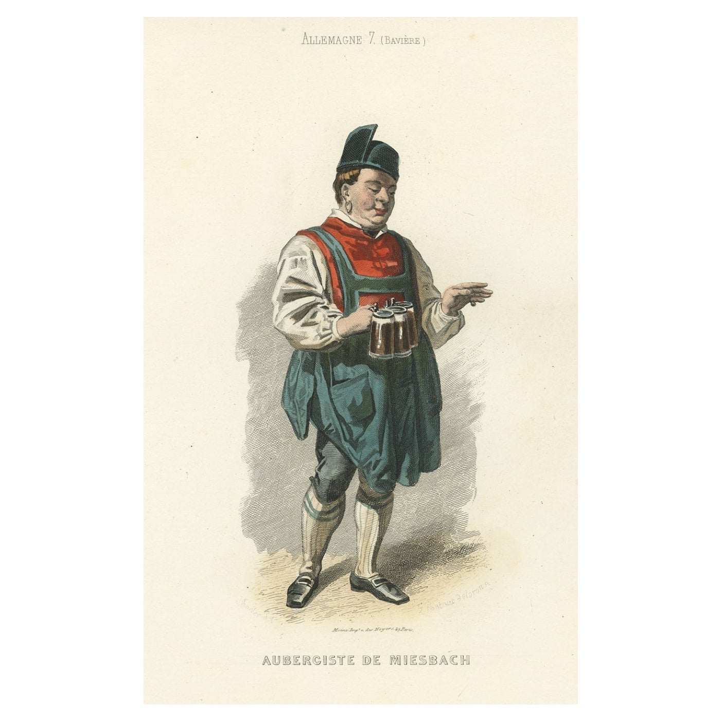 Antique Print of an Innkeeper from Miesbach, Bavariai in Germany, ca. 1850