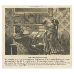 Antique Print of an Office Scene in Germany in the 19th Century, c.1860