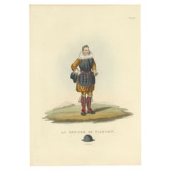 Stampa antica di un ufficiale di picchieri, 1842