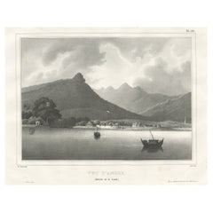 Old Print der Stadt Anyer, West-Java, nahe des Krakatau-Volcanos, Indonesien, 1833