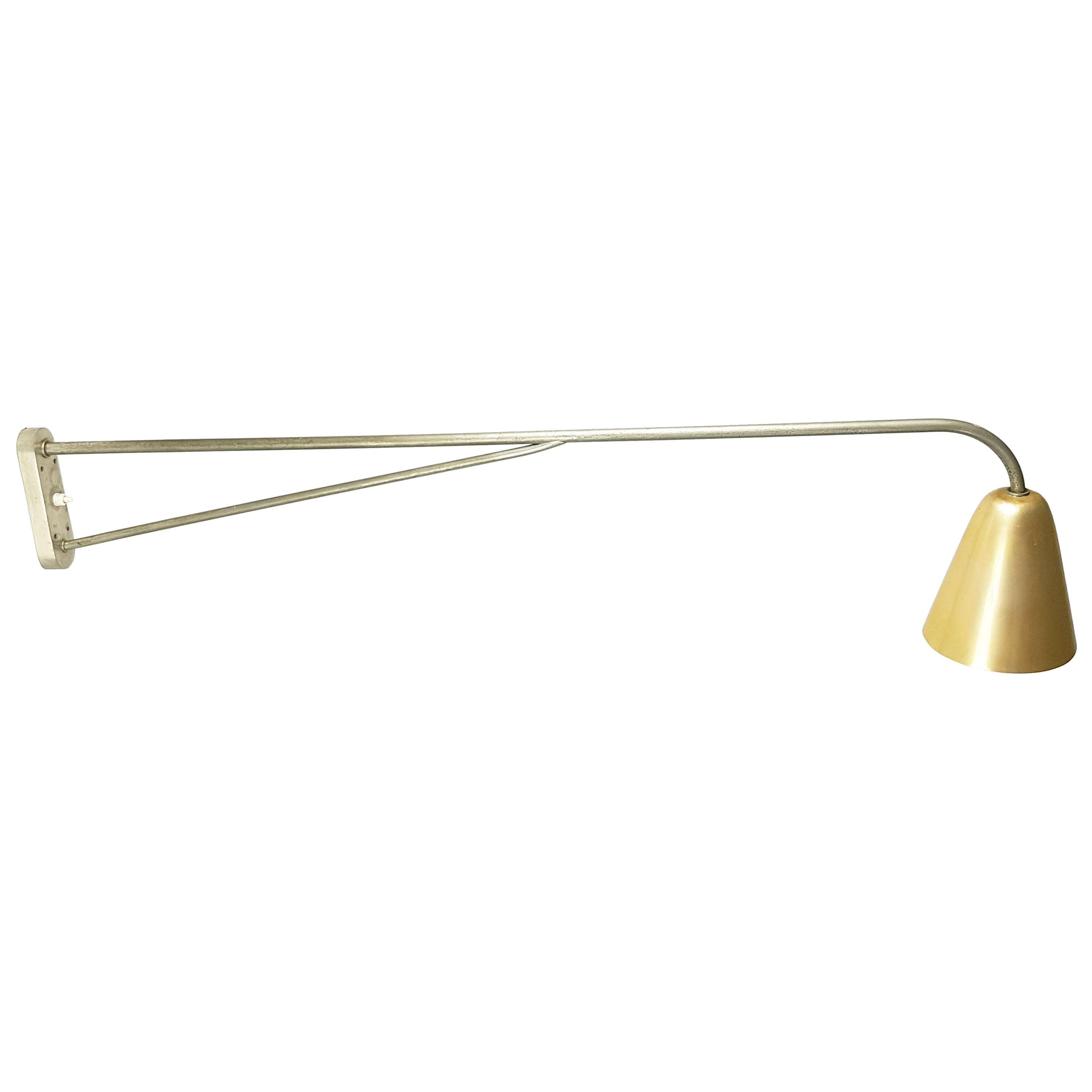 Anodized Aluminum & Nickel Plated Brass Rationalist Italian Wall Lamp, 1940s/50s For Sale