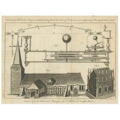 Antique Print of an Orrery and Ancient Church, 1754