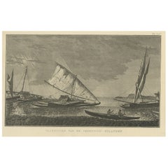 Impression ancienne de bateaux des îles amicales ou de Tonga, par Cook, vers 1801