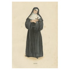 Antique Print of an Ursuline Sister, of an Enclosed Religious Order of Consecrated Women