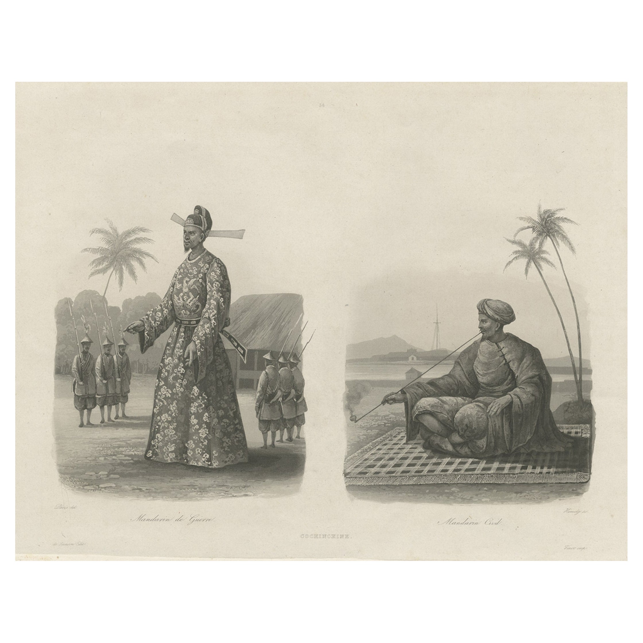 Impression ancienne d'hommes vietnamiens, c.1830