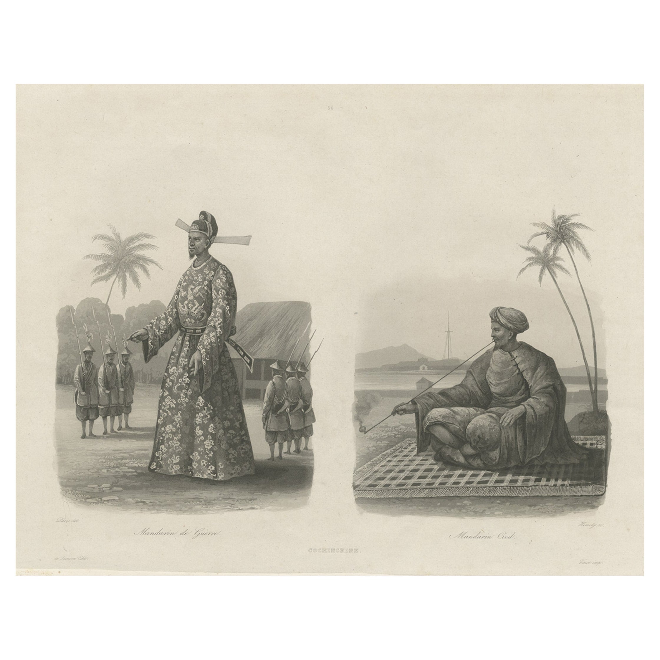 Stampa antica di uomini vietnamiti, 1830 ca.