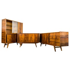 Set of 2 Walnut Sideboards and Cabinet from Słupskie Furniture Factory, 1960s