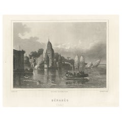 Antiker Druck von Varanasi in Indien, um 1850