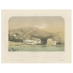 Rare vue ancienne d'origine en couleurs anciennes de Villefranche en France, vers 1860