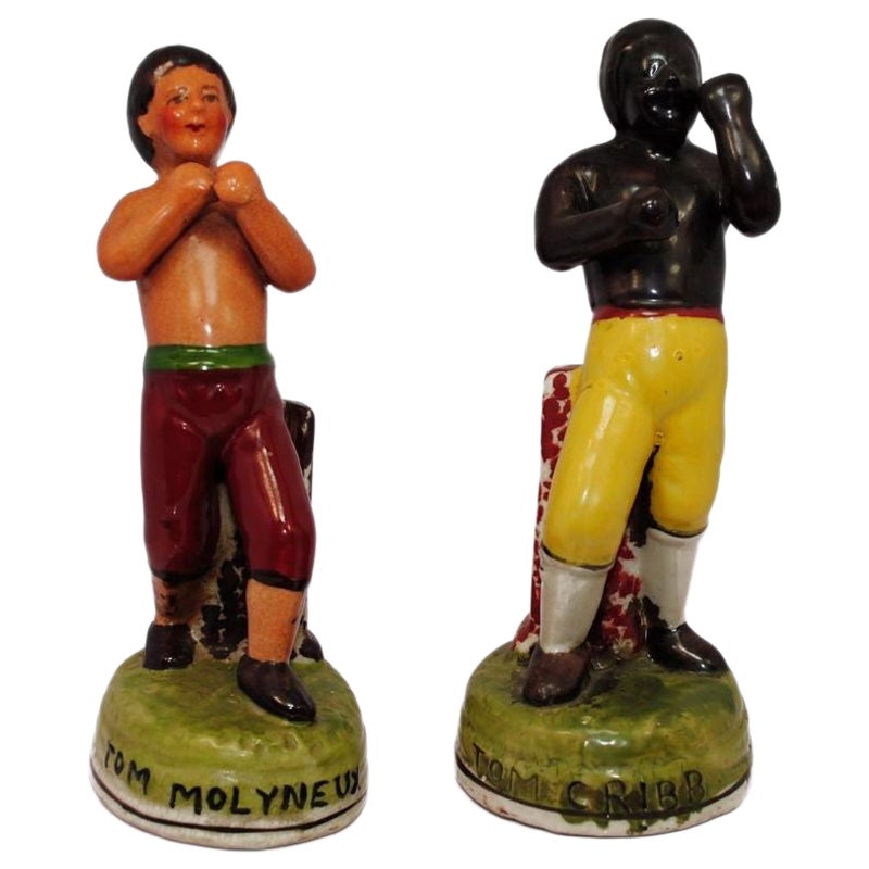 Souvenirs sportifs en céramique de combat de boxe des années 1930
