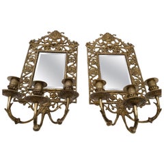 19th century antique french wall mirrors with candle holders and facetted glass