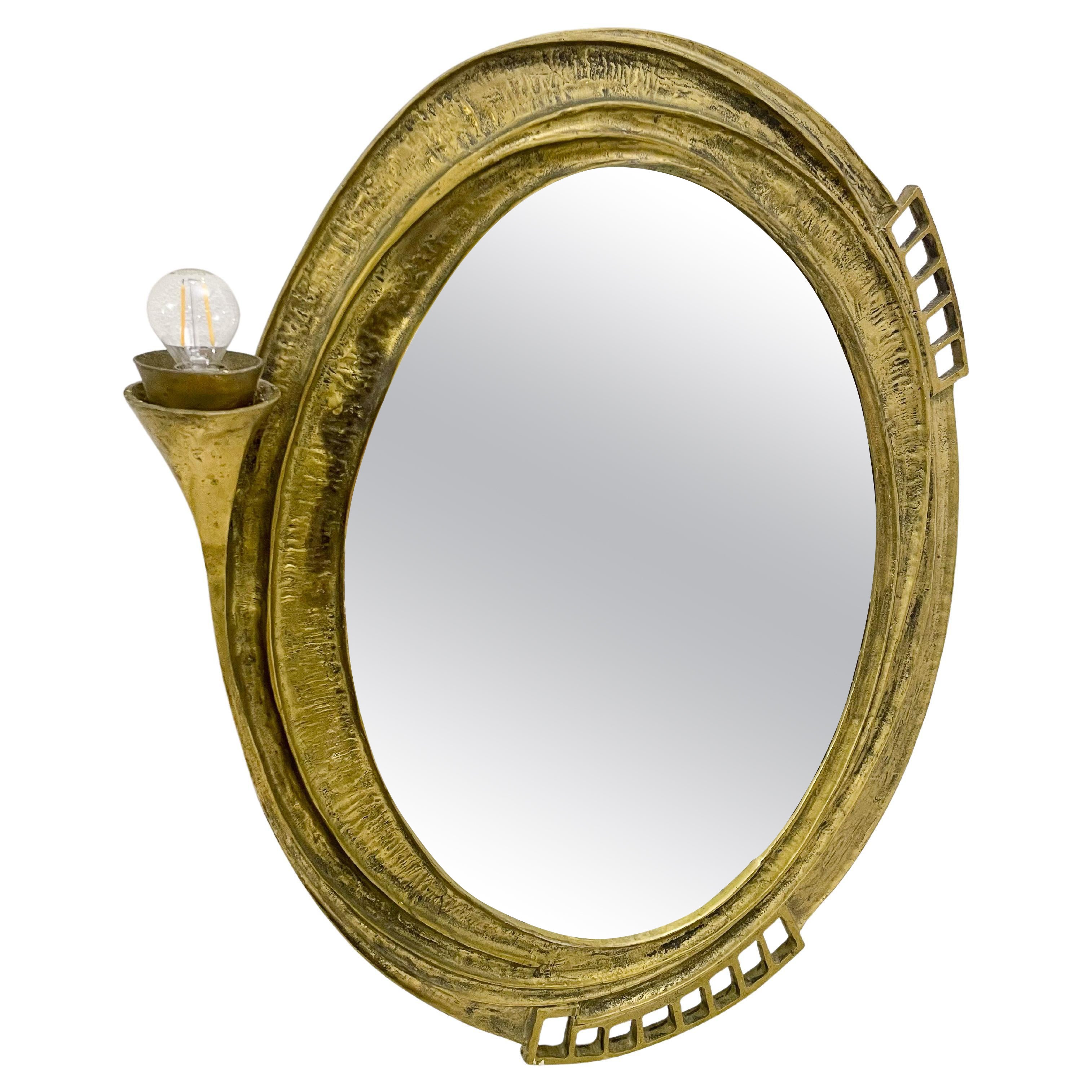 Mid-Century Modern Brutalist Bronze Lightning Mirror, Italy, 1960s