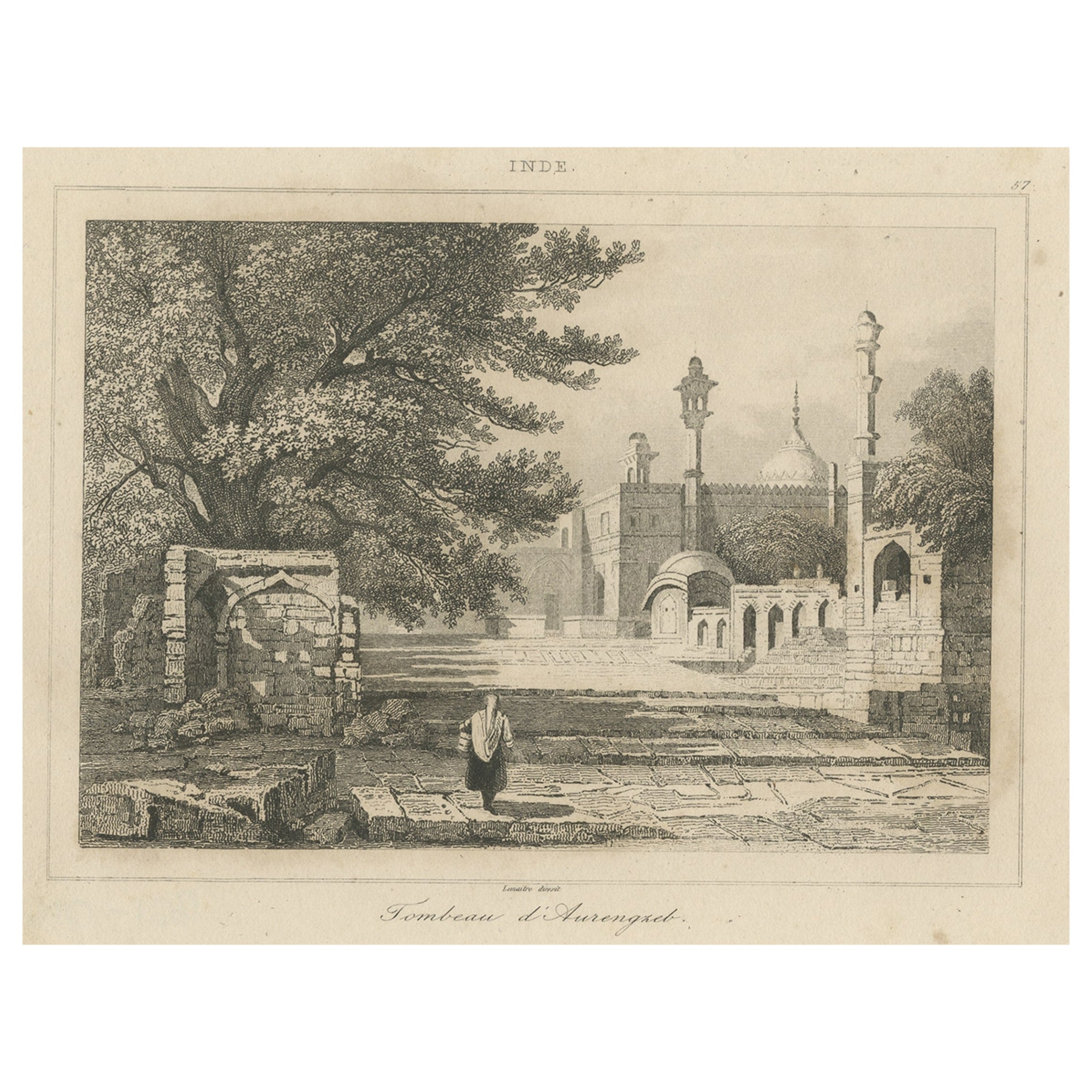 Print of Aurengzeb's Tomb, the Last Influential Mughal Emperor of India, 1860 For Sale