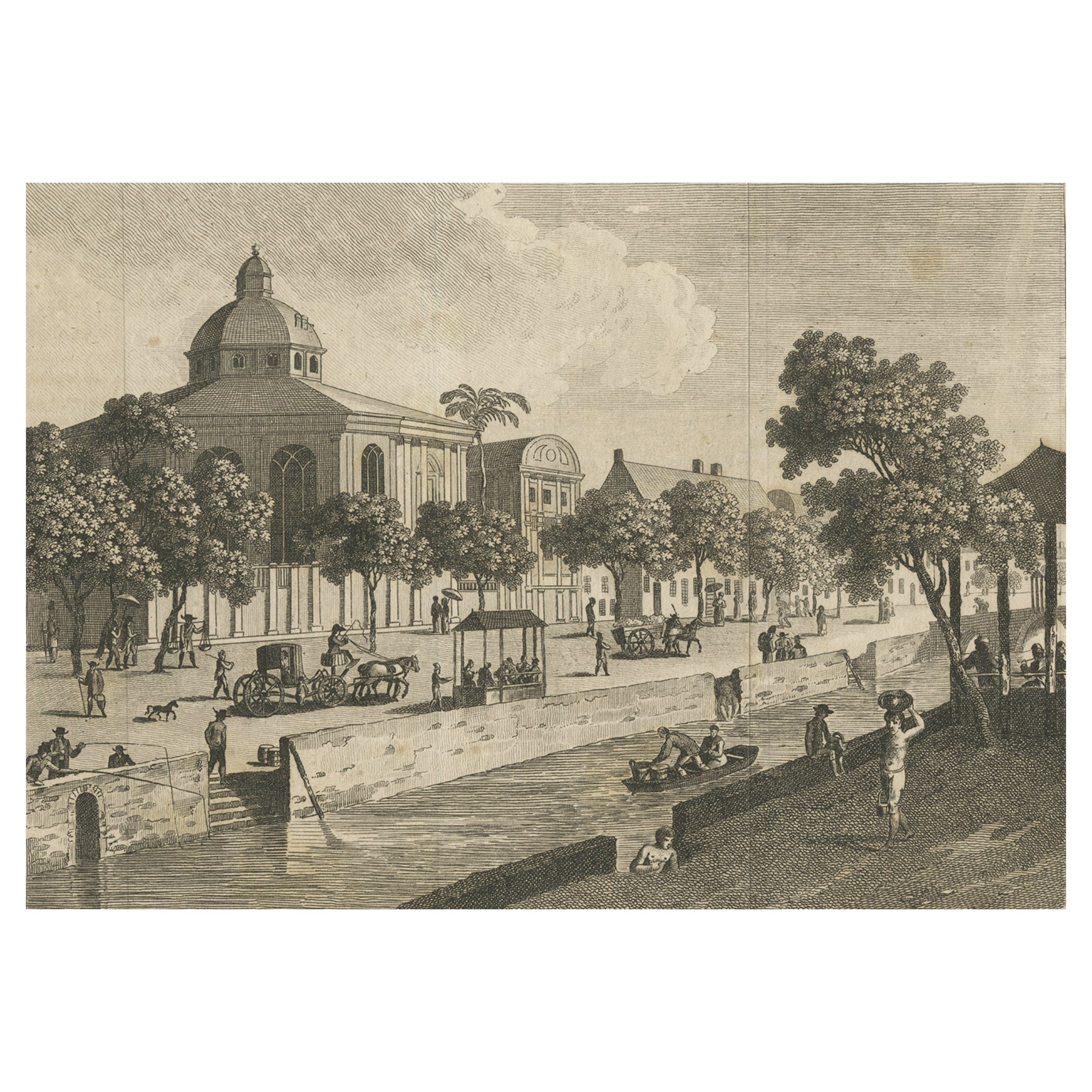Antique Print of Batavia, Capital of the Dutch East Indies 'Indonesia', c.1820 For Sale
