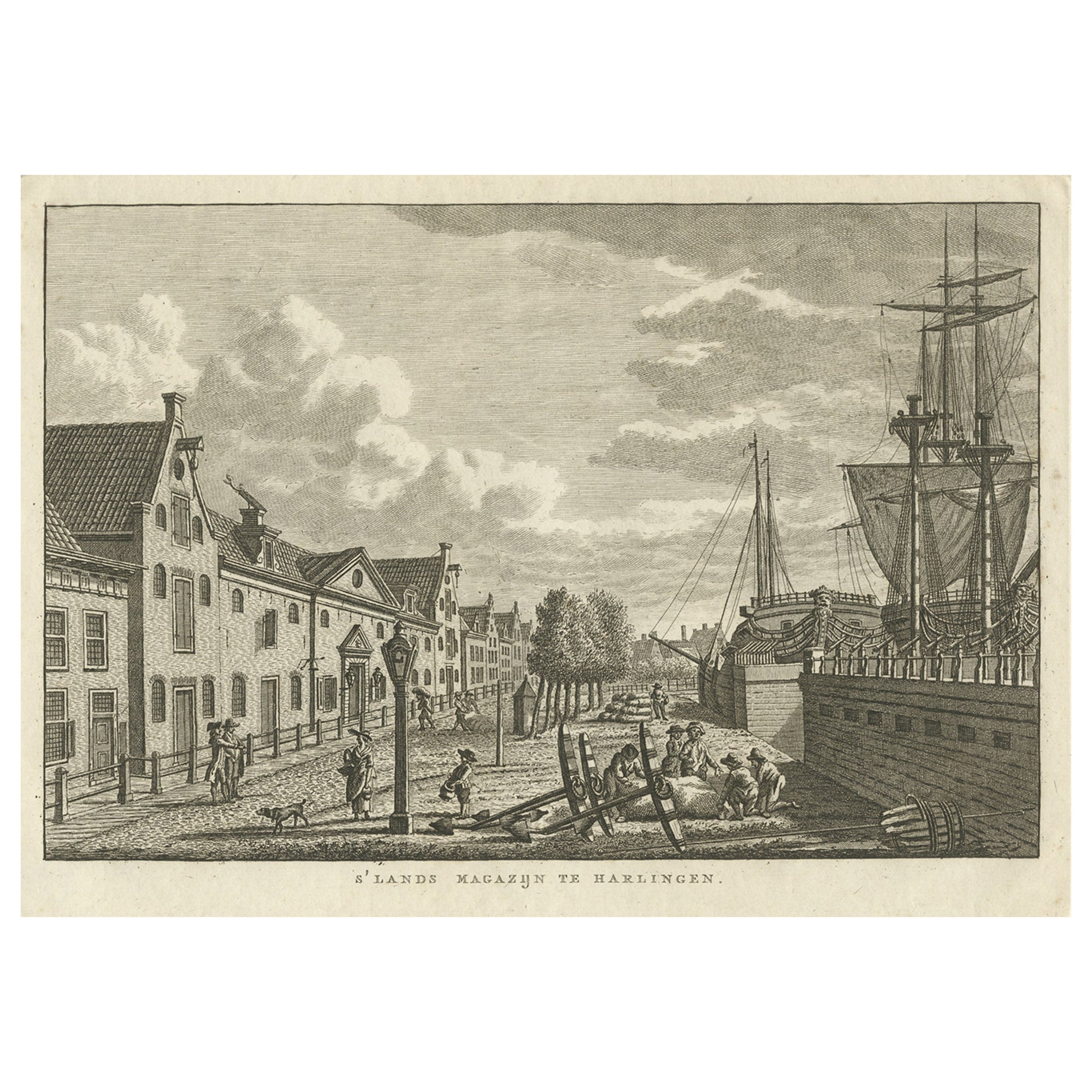 Antique Print of the Frisian City of Harlingen in the Netherlands, 1793 For Sale