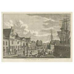 Impression ancienne de la ville flamande de Harlingen aux Pays-Bas, 1793