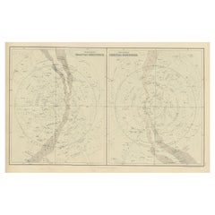 Antique Print of Celestial Hemispheres, 1854