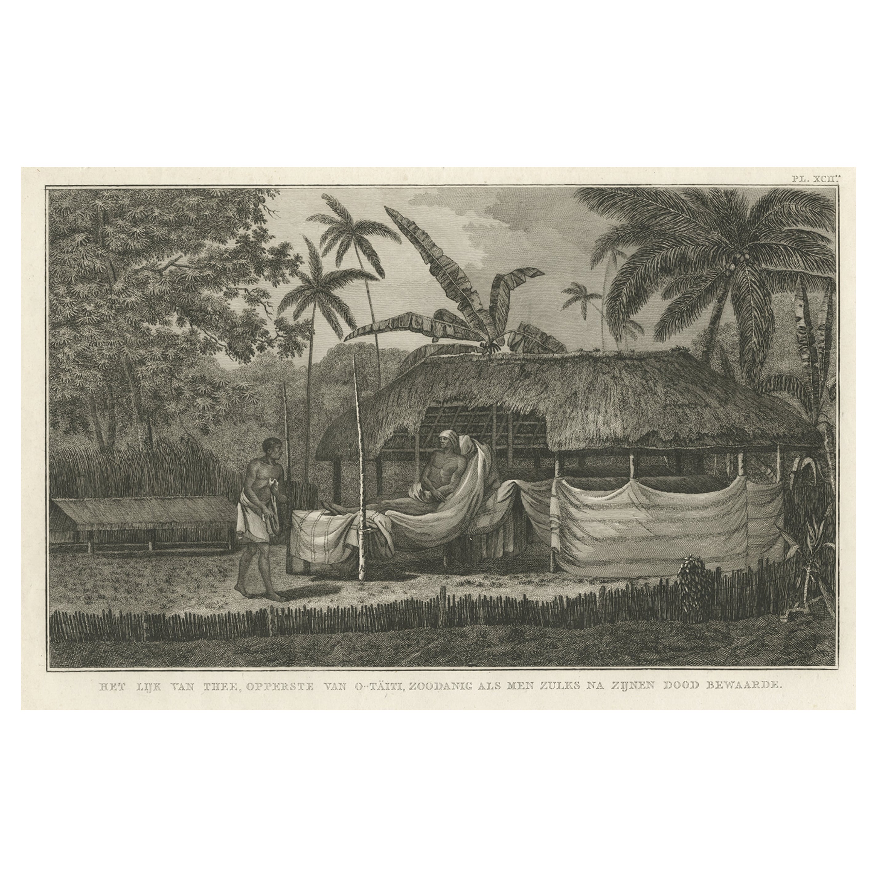 Antique Engraving of the Dead Chief of Tahiti Island in the Pacific, 1803 For Sale