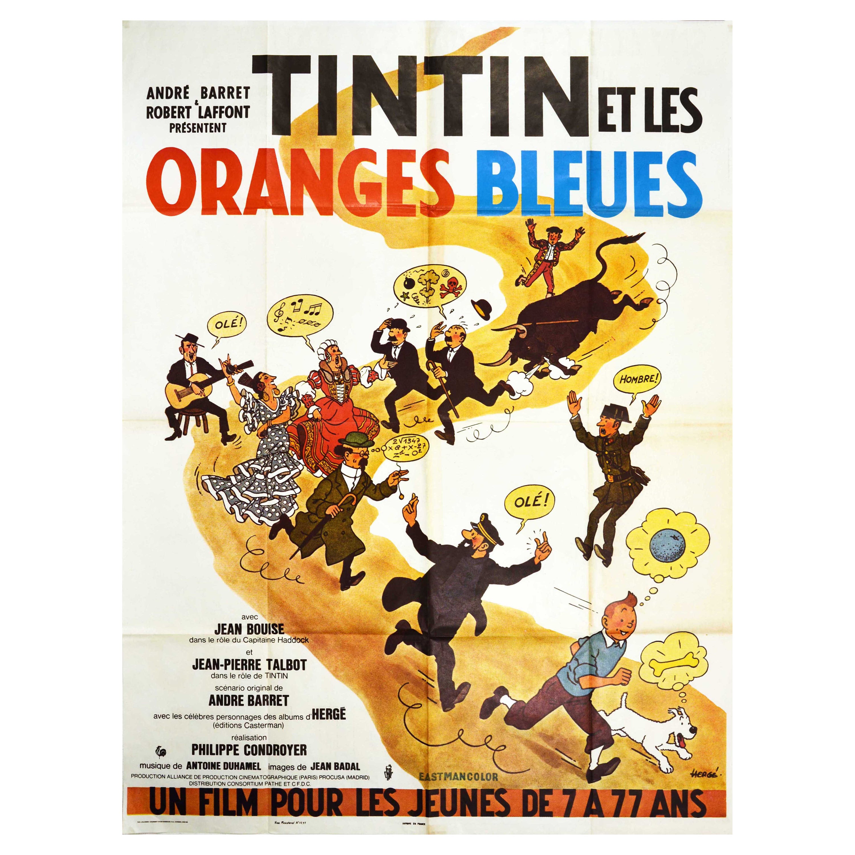 Affiche vintage d'origine du film Tintin And The Blue Oranges Herge (Tintin et les bleus oranges)