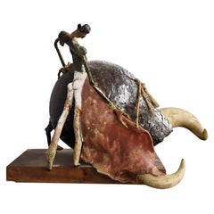 Le Picador : Sculpture de chasse au taureau en céramique émaillée 20ème siècle